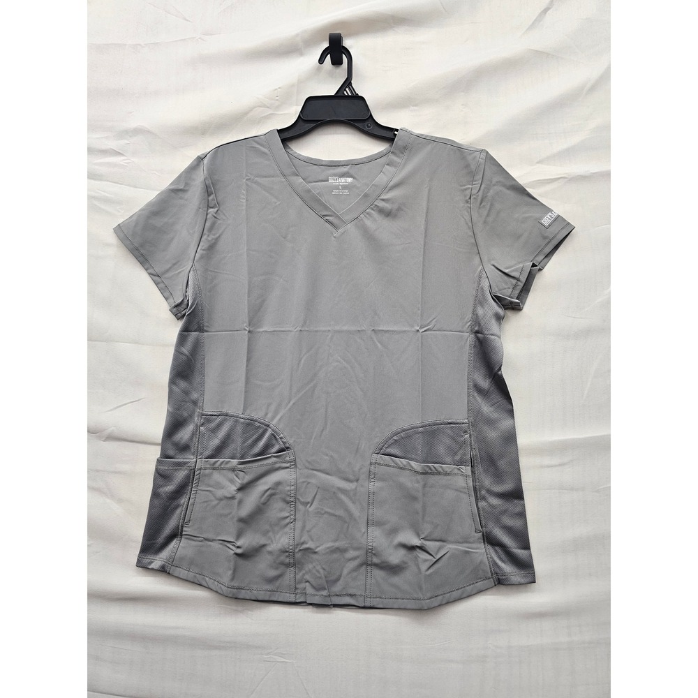 Grey's Anatomy Womens V-Neck Scrub Top Gray Polyester Blend Casual Size Large